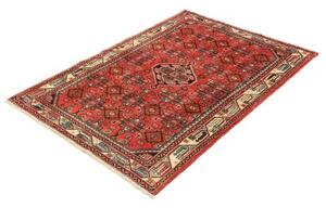 Tappeto Hamadan Stilizzato Rosso Corallo Blu Petrolio 106x150 Cm