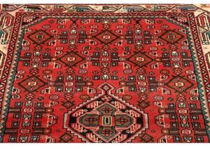 Tappeto Hamadan Stilizzato Rosso Corallo Blu Petrolio 106x150 Cm