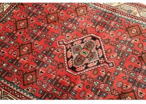 Tappeto Hamadan Stilizzato Rosso Corallo Blu Petrolio 106x150 Cm