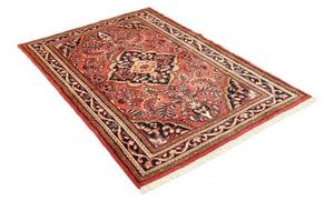 Tappeto Hamadan Medaglione Floreale Rosso Corallo Blu Scuro 112x152 Cm