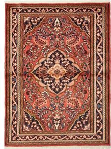 Tappeto Hamadan Medaglione Floreale Rosso Corallo Blu Scuro 112x152 Cm