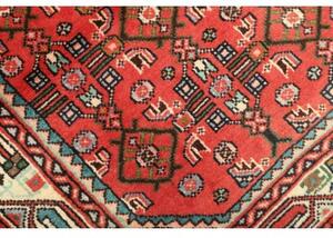 Tappeto Hamadan Stilizzato Rosso Corallo Blu Petrolio 106x150 Cm