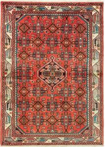 Tappeto Hamadan Stilizzato Rosso Corallo Blu Petrolio 106x150 Cm