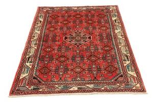 Tappeto Hamadan Stilizzato Rosso Corallo Blu Petrolio 106x150 Cm
