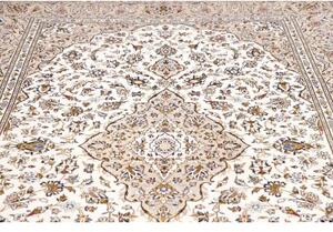 Tappeto Kashan Medaglione Floreale Avorio Grigio 195x293 Cm