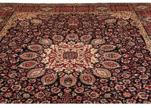 Tappeto Tabriz Medaglione Floreale Blu Scuro Rosso Mattone 303x400 Cm