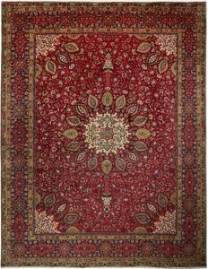 Tappeto Tabriz Medaglione Floreale Rosso Avorio 302x390 Cm
