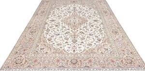 Tappeto Kashan Medaglione Floreale Avorio Grigio 195x293 Cm