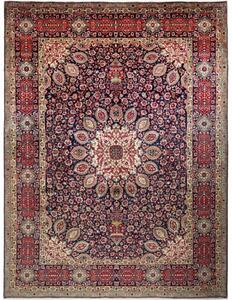 Tappeto Tabriz Medaglione Floreale Blu Scuro Rosso Mattone 303x400 Cm