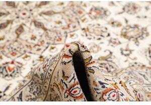 Tappeto Kashan Medaglione Floreale Avorio Blu Scuro 245x350 Cm