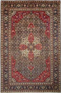 Tappeto Tabriz Medaglione Floreale Blu Scuro Rosso Carminio 200x305 Cm