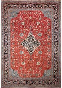 Tappeto Sarough Medaglione Floreale Rosso Mattone Blu Scuro 265x385 Cm