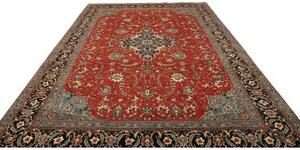 Tappeto Sarough Medaglione Floreale Rosso Mattone Blu Scuro 265x385 Cm