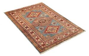 Tappeto Kazak Fine Stilizzato Blu Azzurro Rosso Mattone 100x134 Cm