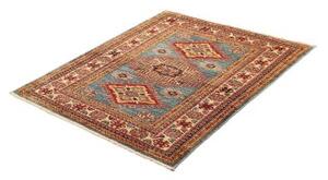 Tappeto Kazak Fine Stilizzato Blu Azzurro Rosso Mattone 100x134 Cm