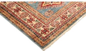Tappeto Kazak Fine Stilizzato Blu Azzurro Rosso Mattone 100x134 Cm