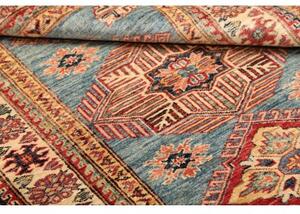 Tappeto Kazak Fine Stilizzato Blu Azzurro Rosso Mattone 100x134 Cm