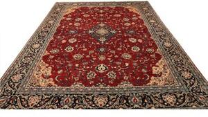 Tappeto Sarough Medaglione Floreale Rosso Blu Scuro 250x350 Cm