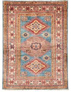 Tappeto Kazak Fine Stilizzato Blu Azzurro Rosso Mattone 100x134 Cm