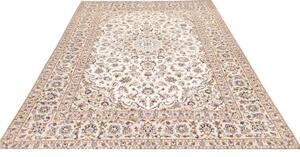 Tappeto Kashan Medaglione Floreale Avorio Blu Scuro 192x293 Cm