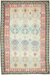 Tappeto Kilim Geometrico Verde Chiaro Rosso Mattone 192x292 Cm