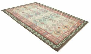 Tappeto Kilim Geometrico Verde Chiaro Rosso Mattone 192x292 Cm