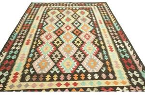 Tappeto Kilim Geometrico Marrone Scuro Beige 194x294 Cm