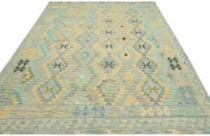 Tappeto Kilim Geometrico Celeste Giallo 199x307 Cm