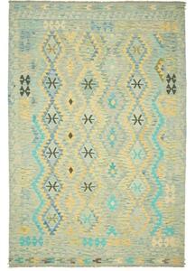 Tappeto Kilim Geometrico Celeste Giallo 199x307 Cm