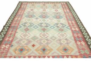 Tappeto Kilim Geometrico Verde Chiaro Rosso Mattone 192x292 Cm