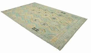 Tappeto Kilim Geometrico Celeste Giallo 199x307 Cm