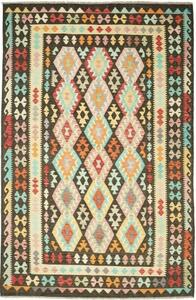 Tappeto Kilim Geometrico Marrone Scuro Beige 194x294 Cm