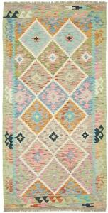 Tappeto Kilim Geometrico Verde Salvia Azzurro 99x199 Cm