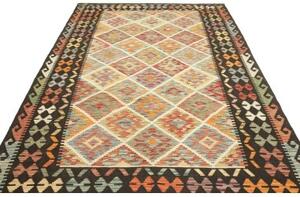 Tappeto Kilim Geometrico Marrone Scuro Multicolore 196x297 Cm