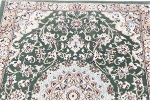 Tappeto Nain 9la Medaglione Floreale Verde Scuro Beige Corsia 80x303 Cm