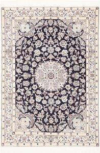 Tappeto Nain 9la Medaglione Floreale Blu Scuro Avorio 104x147 Cm