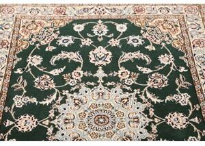 Tappeto Nain 9la Medaglione Floreale Verde Scuro Avorio 101x154 Cm