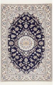 Tappeto Nain 6la Medaglione Floreale Blu Scuro Avorio 101x157 Cm
