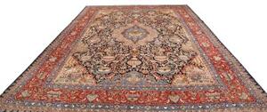 Tappeto Kashamr Zirkhaki Medaglione Floreale Rosso Blu Scuro 305x407 Cm