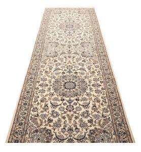 Tappeto Nain 9la Medaglione Floreale Avorio Blu Corsia 101x323 Cm
