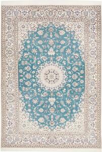 Tappeto Nain 6la Medaglione Floreale Turchese Avorio 168x244 Cm