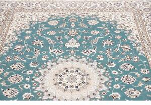 Tappeto Nain 6la Medaglione Floreale Turchese Avorio 168x244 Cm