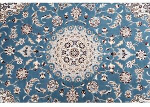 Tappeto Nain 6la Medaglione Floreale Blu Bianco Avorio Corsia 90x309 Cm