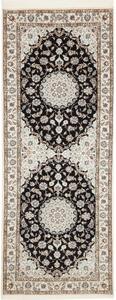 Tappeto Nain 6la Medaglione Floreale Nero Bianco Avorio Corsia 83x218 Cm