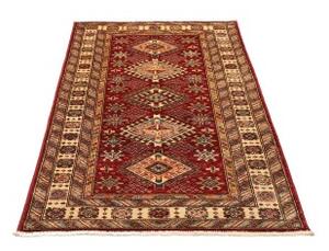 Tappeto Kazak Fine Geometrico Rosso Scuro Avorio 91x155 Cm