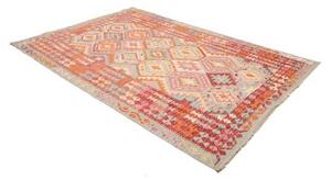Tappeto Kilim Stilizzato Rosso Corallo Celeste 169x253 Cm