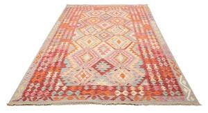 Tappeto Kilim Stilizzato Rosso Corallo Celeste 169x253 Cm