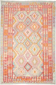 Tappeto Kilim Stilizzato Rosso Corallo Celeste 169x253 Cm