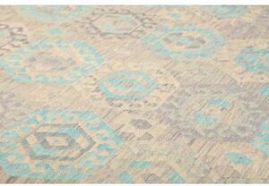 Tappeto Kilim Geometrico Grigio Tortora Turchese 262x290 Cm