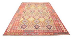 Tappeto Kilim Geometrico Rosso Verde Chiaro 205x293 Cm